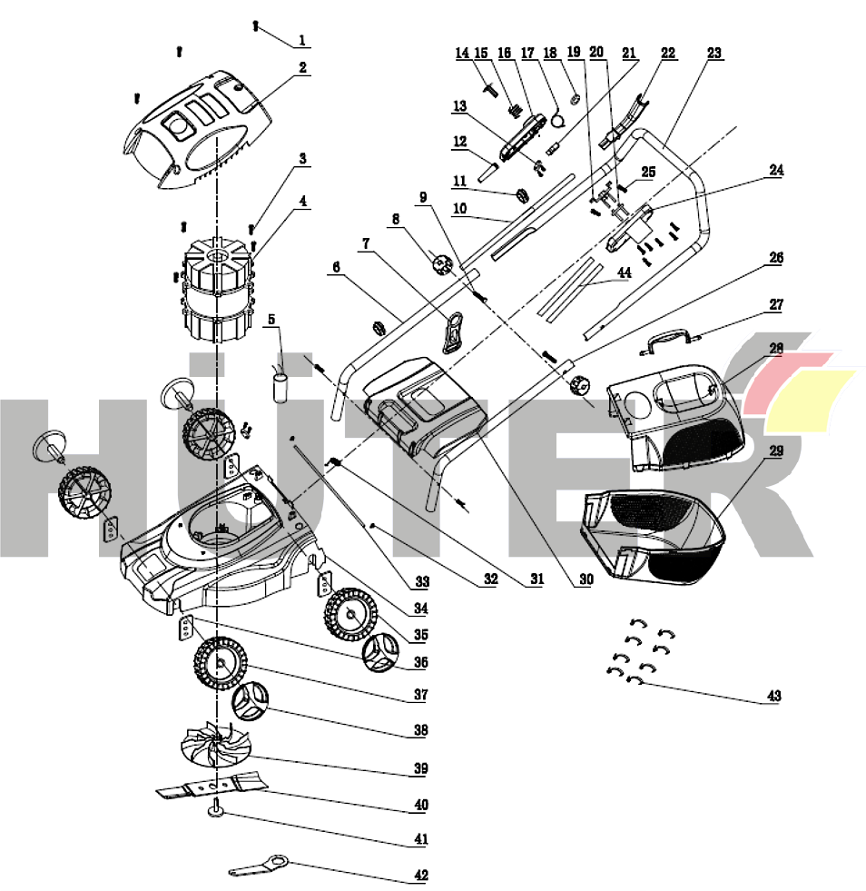 Запчасти для газонокосилки электрической ELM-1400P Huter серии QYV 70/4/4