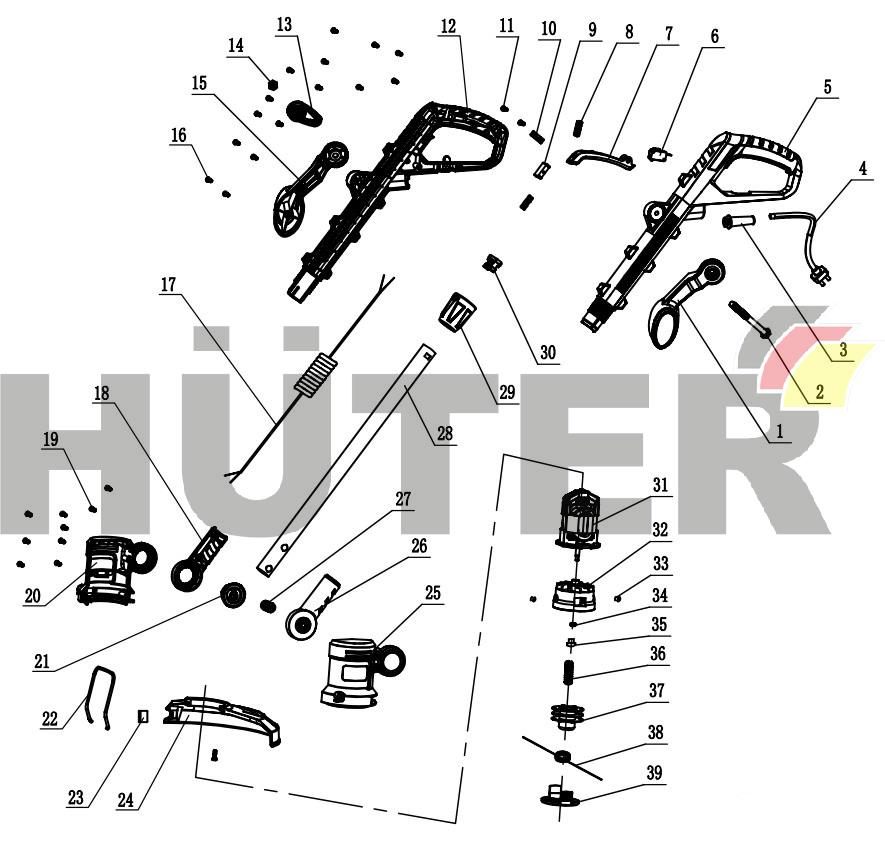 Запчасти для электротриммера GET-500  GET-25 Huter серии ENB 70/1/27