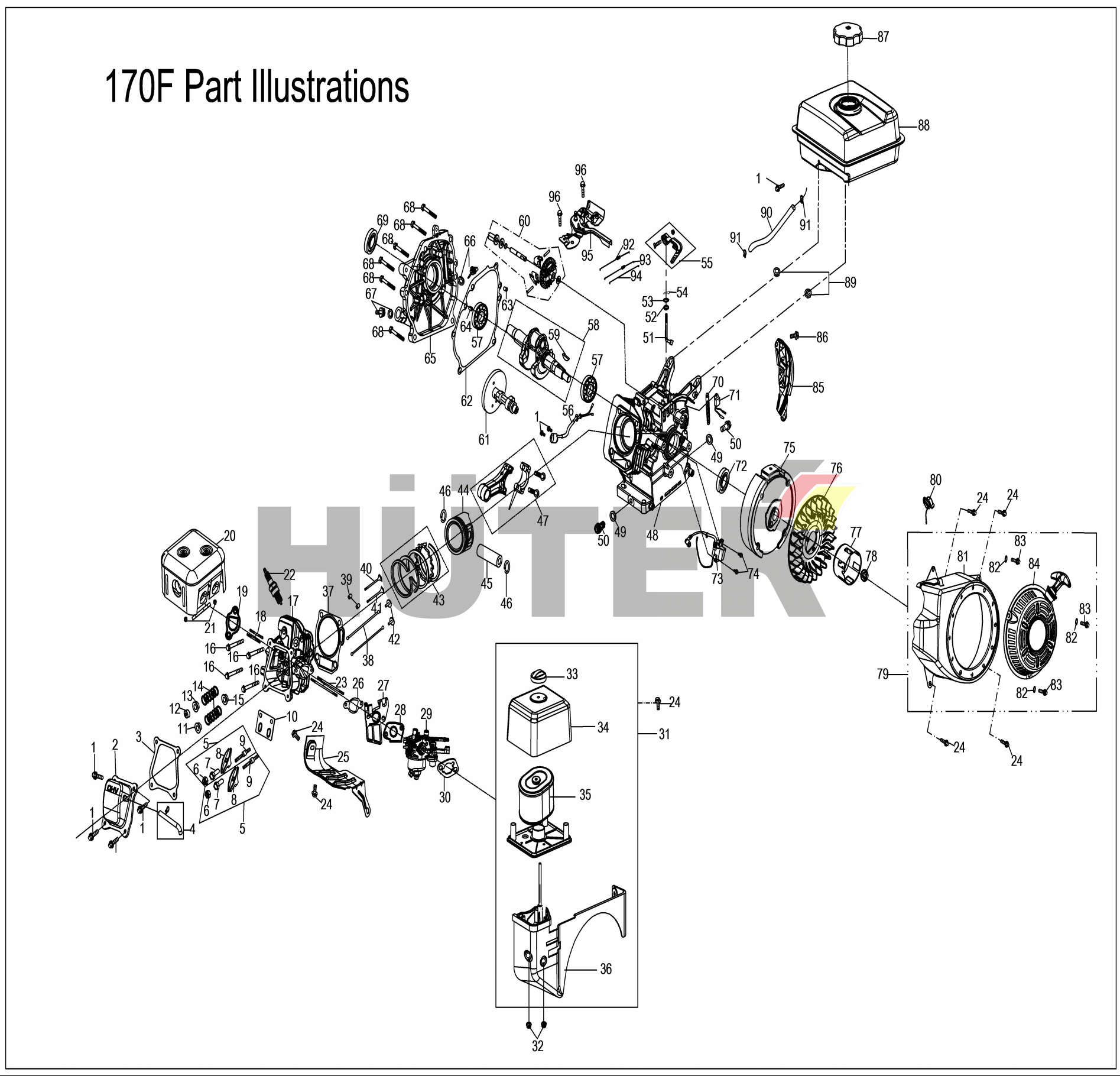 Двигатель 170F HUC 70/5/10