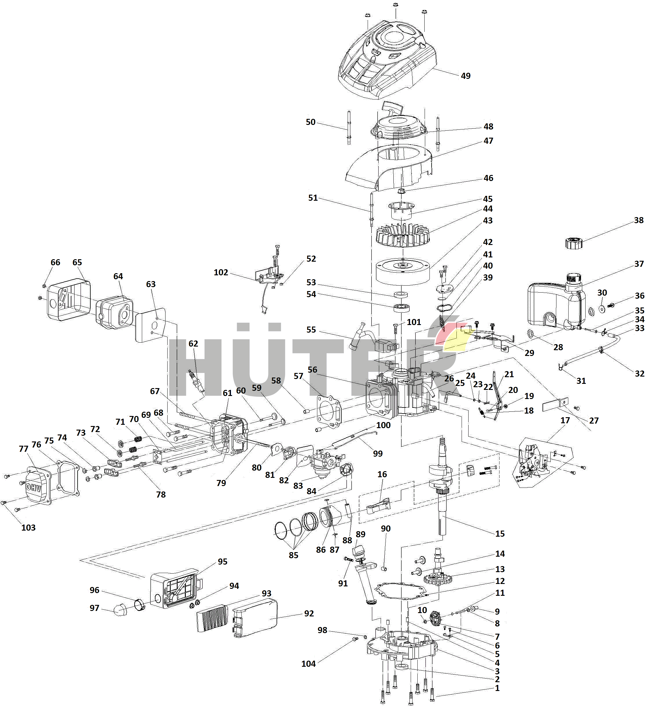 Двигатель GLM-4.0, 4.0G, 5.0 Huter HTG 70/3/1