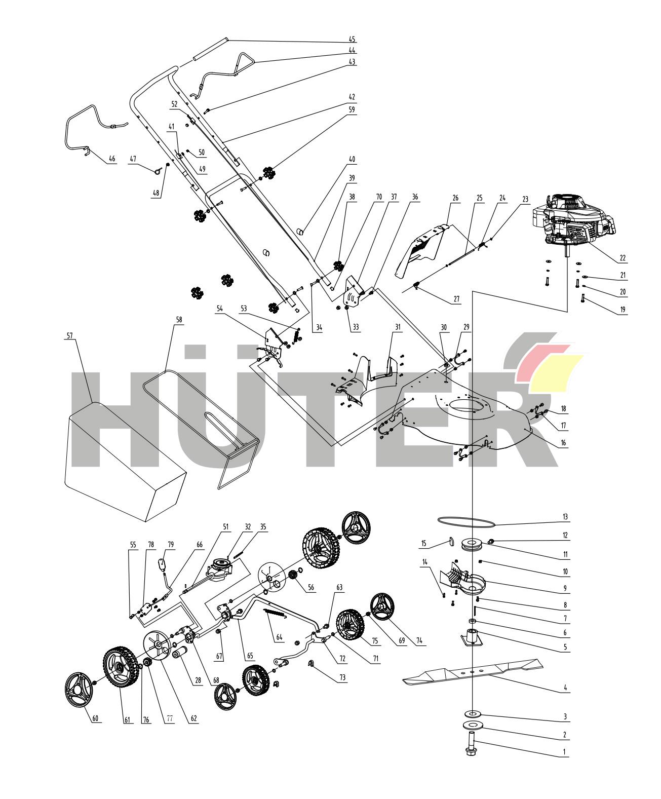 Запчасти для газонокосилки бензиновой Huter Общий вид DJP 70/3/10