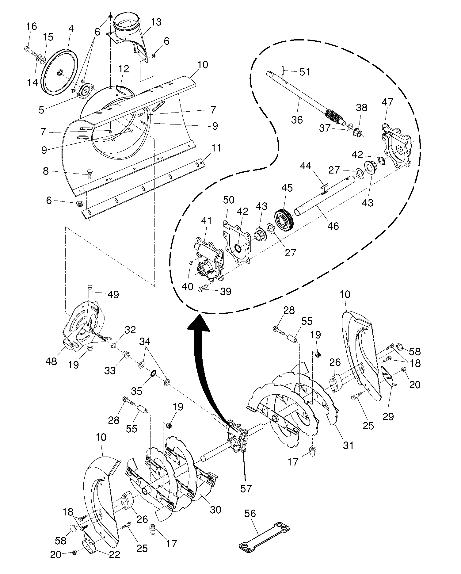 Кожух шнека и крыльчатки