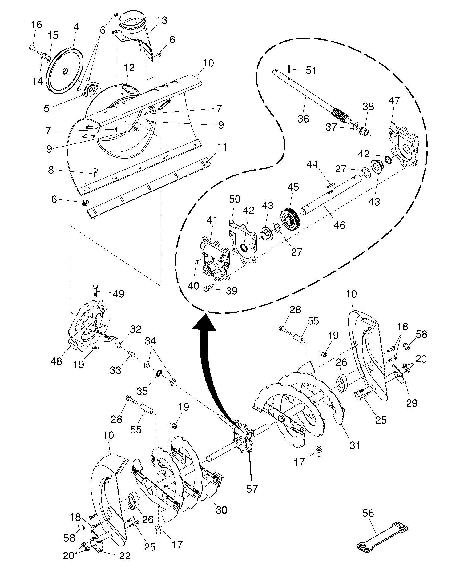 Кожух шнека и крыльчатки