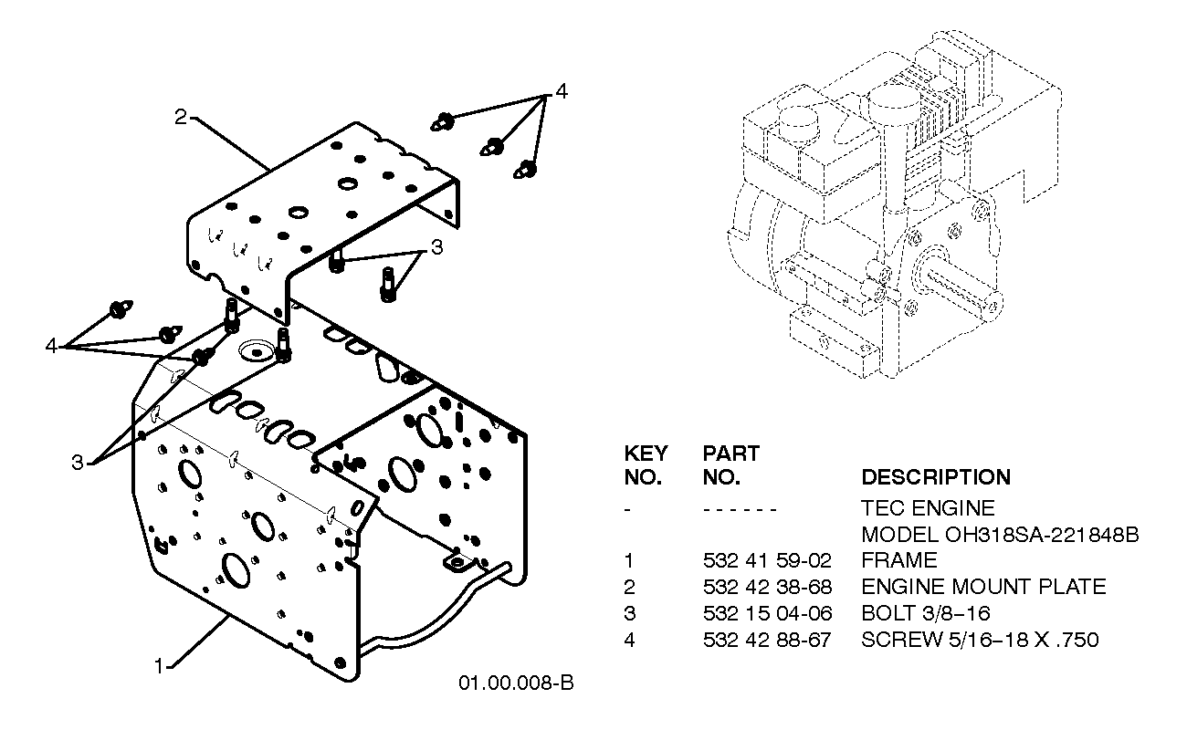 Шасси, двигатель и шкивы B