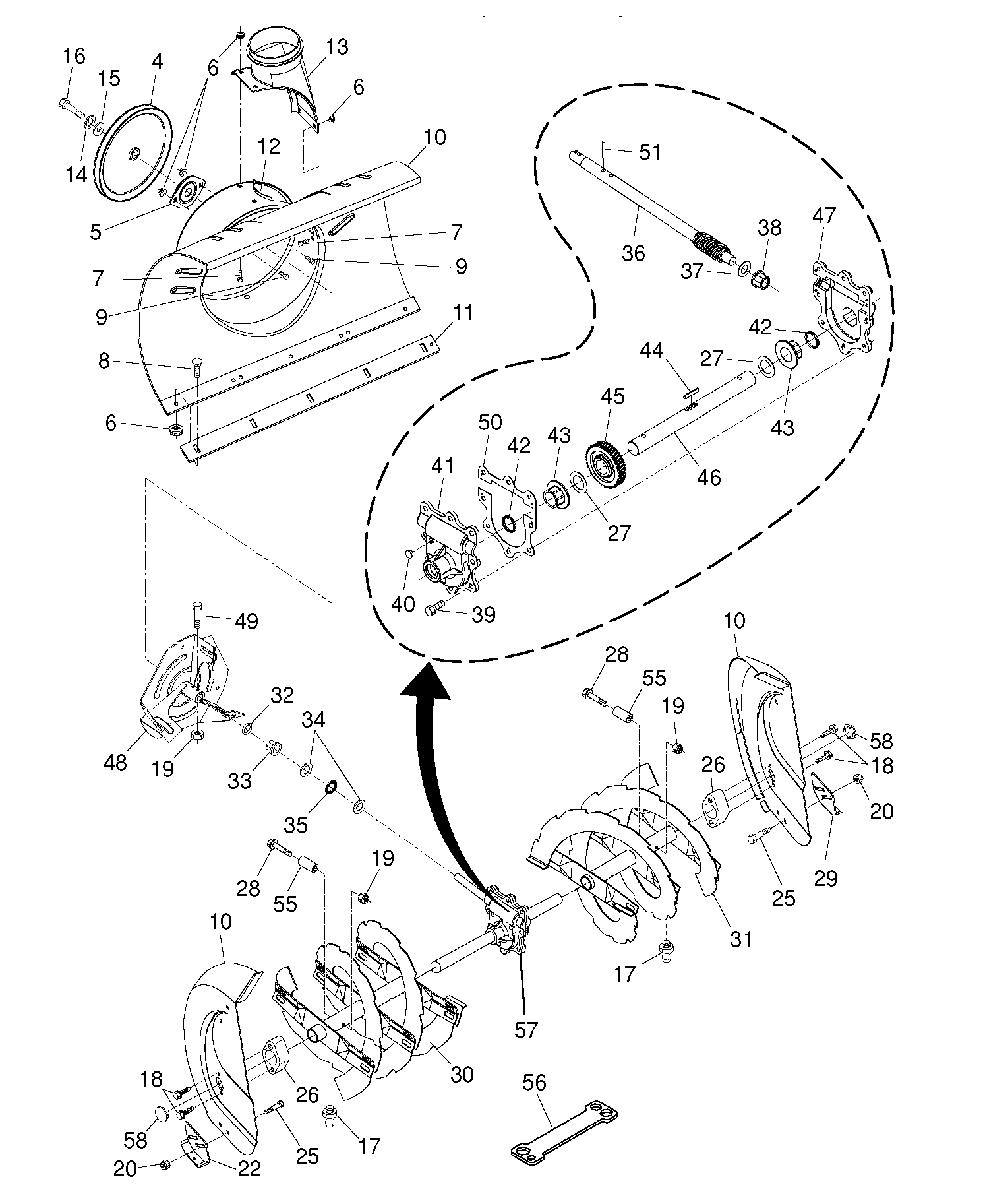 Кожух шнека и крыльчатки