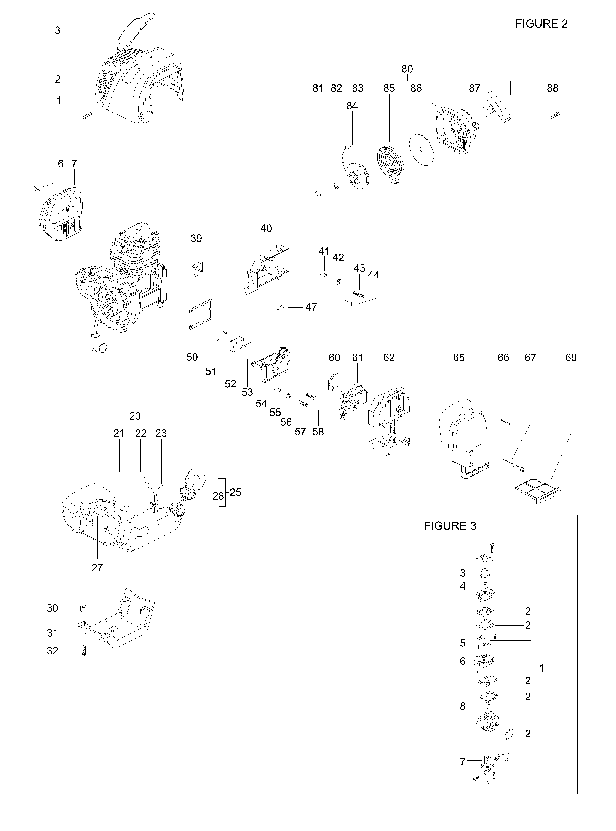 Топливный бак, стартер и воздушный фильтр