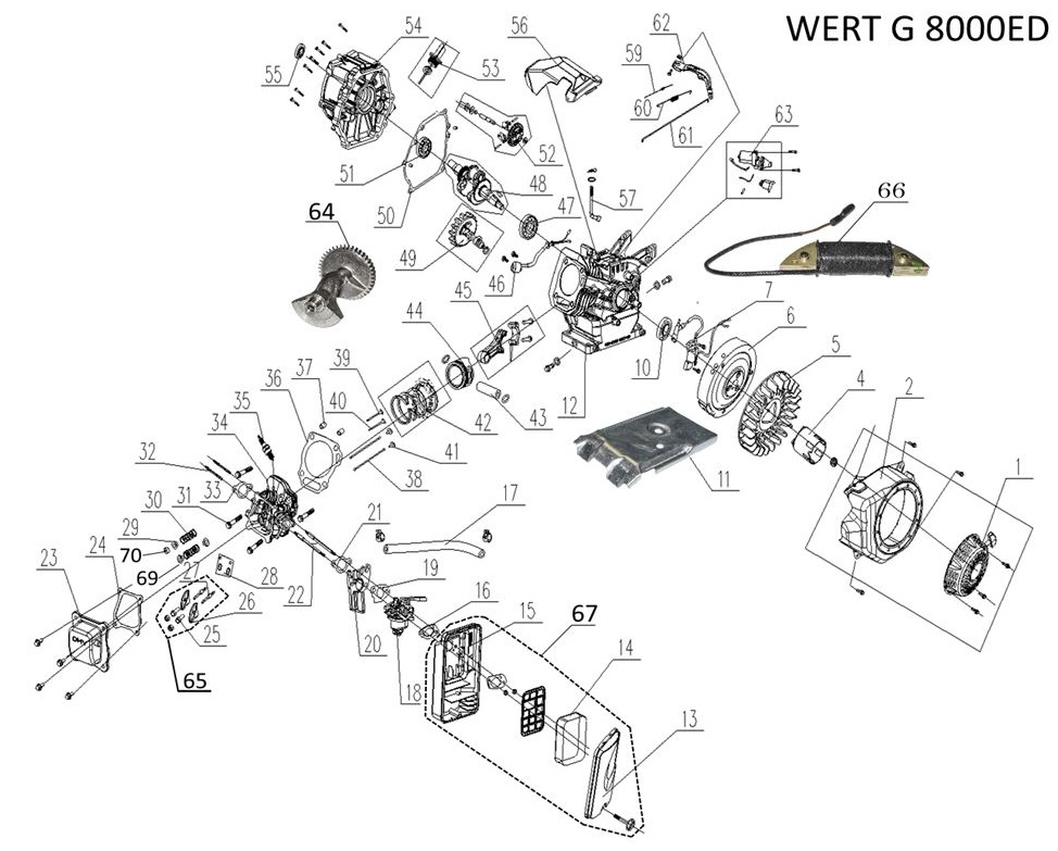 ЗАПЧАСТИ ДЛЯ ГЕНЕРАТОРА БЕНЗИНОВОГО WERT G 8000ED (ДВИГАТЕЛЬ)