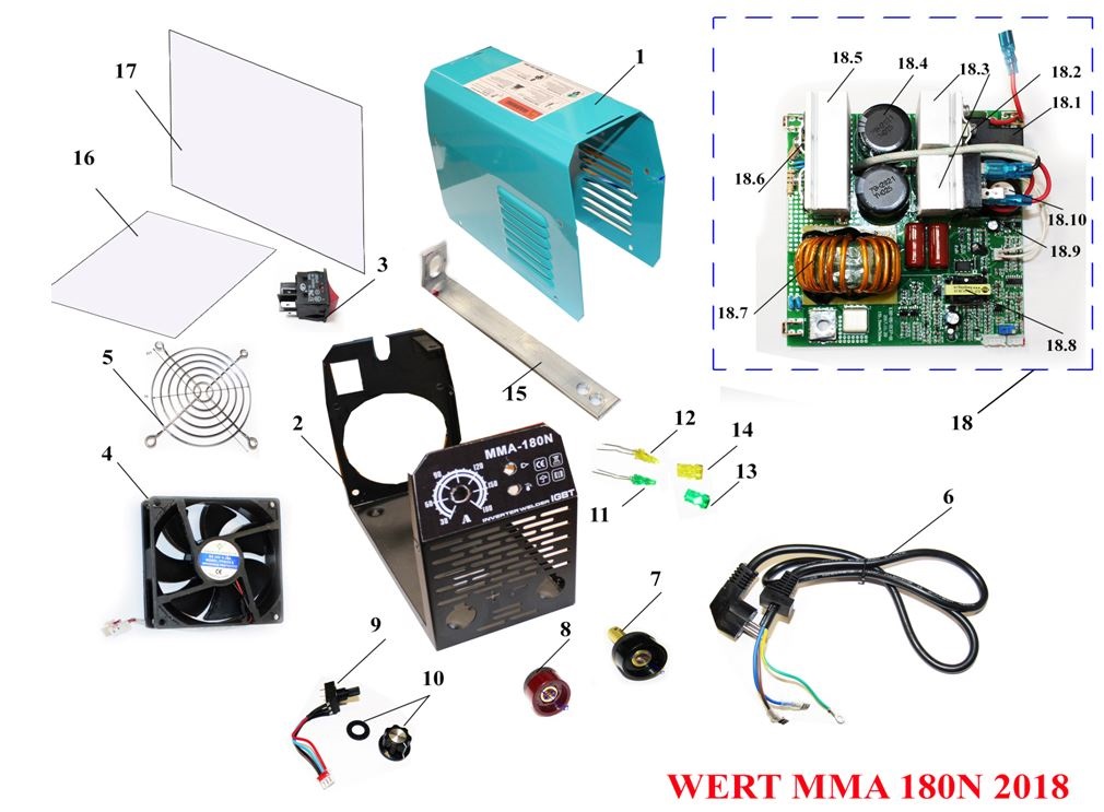 ЗАПЧАСТИ ДЛЯ ИНВЕРТОРА СВАРОЧНОГО WERT MMA 180N (2018 ГОД)