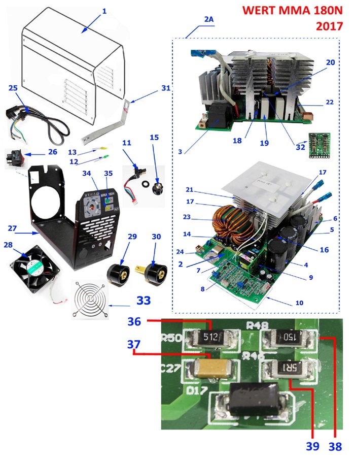 ЗАПЧАСТИ ДЛЯ ИНВЕРТОРА СВАРОЧНОГО WERT MMA 180N (2017 ГОД)