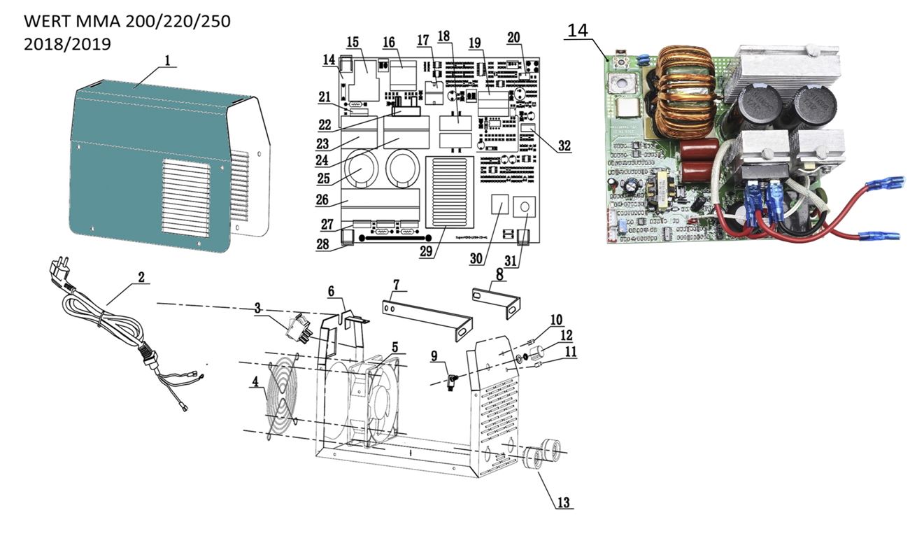 ЗАПЧАСТИ ДЛЯ ИНВЕРТОРА СВАРОЧНОГО WERT MMA 200N (С 2018 ГОДА)