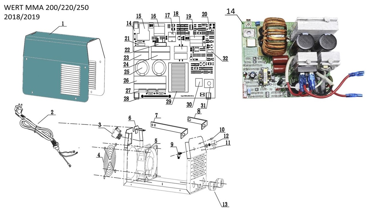 ЗАПЧАСТИ ДЛЯ ИНВЕРТОРА СВАРОЧНОГО WERT MMA 220N (С 2018 ГОДА)