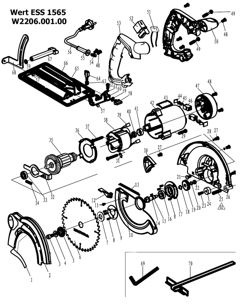 ЗАПЧАСТИ ДЛЯ ПИЛЫ ЦИРКУЛЯРНОЙ (ДИСКОВОЙ) ЭЛЕКТРИЧЕСКОЙ WERT ECS 1565 (W2206.001.00) (2019 ГОД)