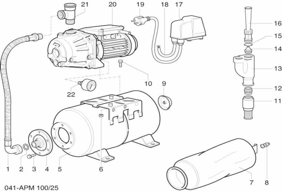 ЗАПЧАСТИ ДЛЯ НАСОСНОЙ СТАНЦИИ С ВЫНОСНЫМ ЭЖЕКТОРОМ MARINA (SPERONI) APM 100/25 (ОБЩАЯ)