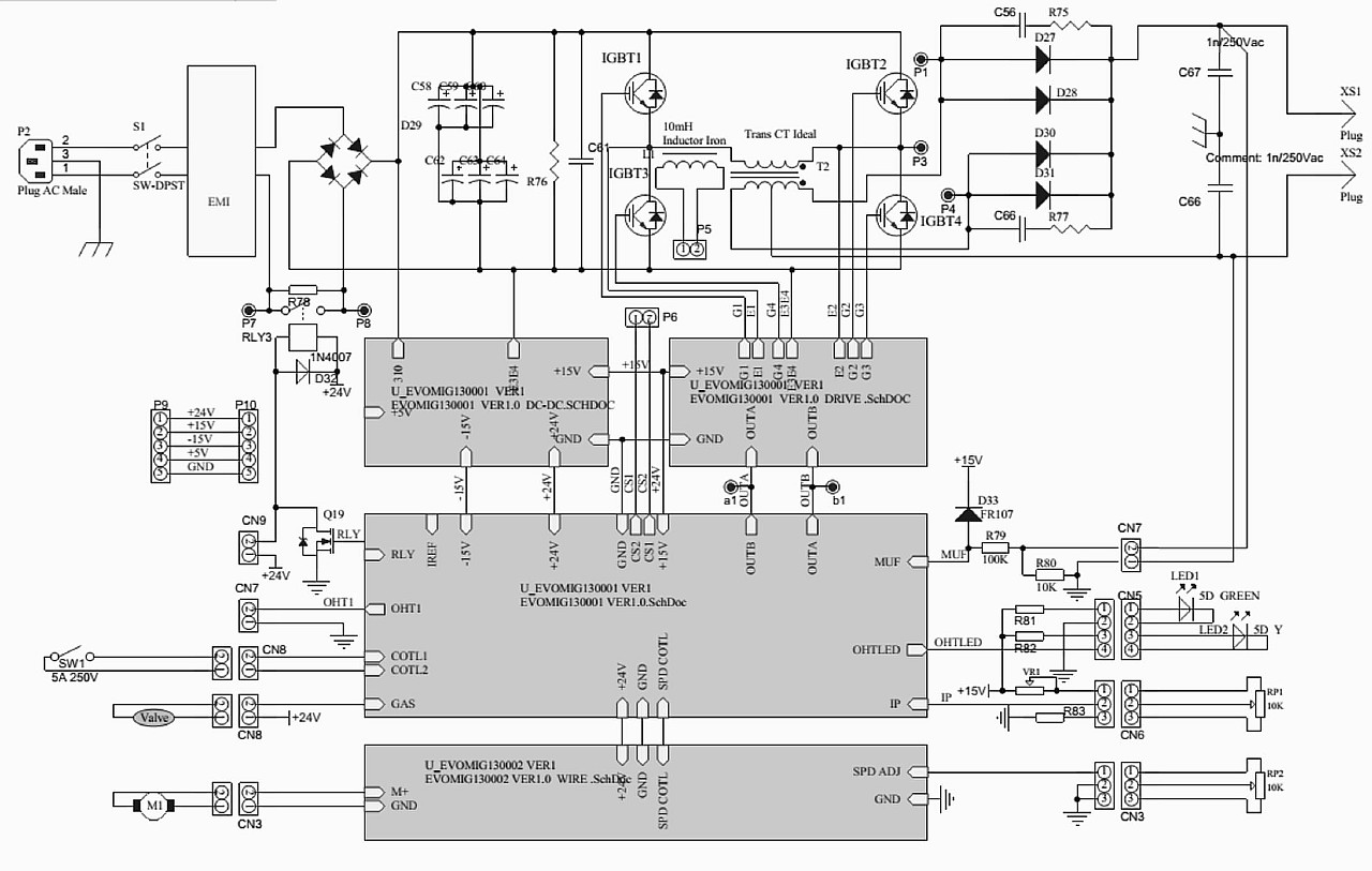 ЗАПЧАСТИ ДЛЯ ИНВЕРТОРА СВАРОЧНОГО ЗУБР ЗАС-М8-220 (СХЕМА ЭЛЕКТРИЧЕСКАЯ)