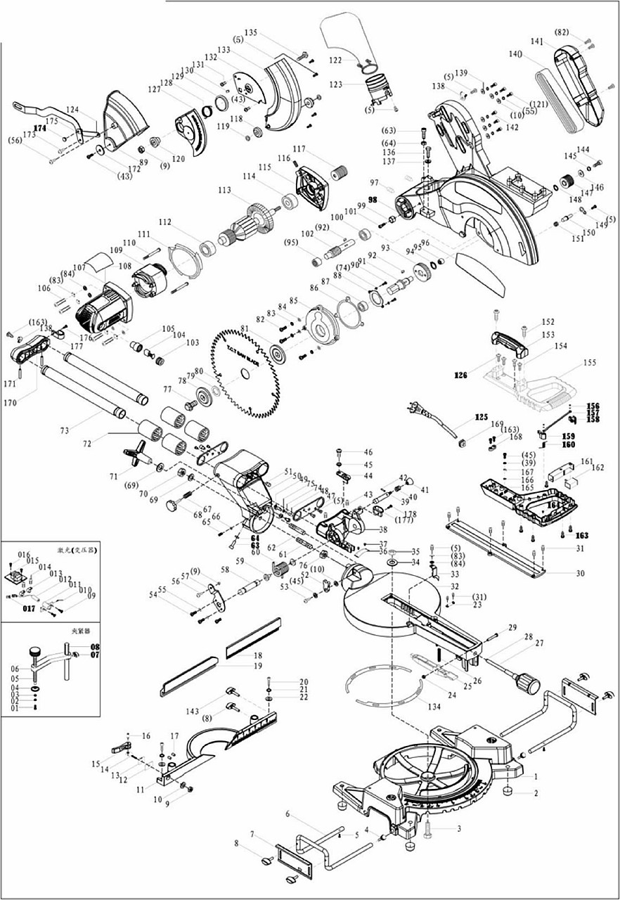 ЗАПЧАСТИ ДЛЯ ПИЛЫ ТОРЦОВОЧНОЙ ЭЛЕКТРИЧЕСКОЙ ЗУБР ЗПТ-255-1800 ПЛР