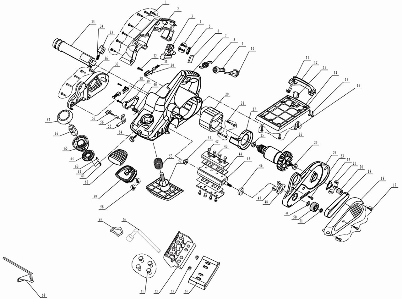 ЗАПЧАСТИ ДЛЯ РУБАНКА ЭЛЕКТРИЧЕСКОГО ЗУБР ЗР-1100-110 (СХЕМА 1)