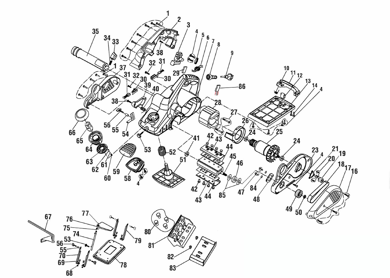 ЗАПЧАСТИ ДЛЯ РУБАНКА ЭЛЕКТРИЧЕСКОГО ЗУБР ЗР-1300-110 (СХЕМА 1)