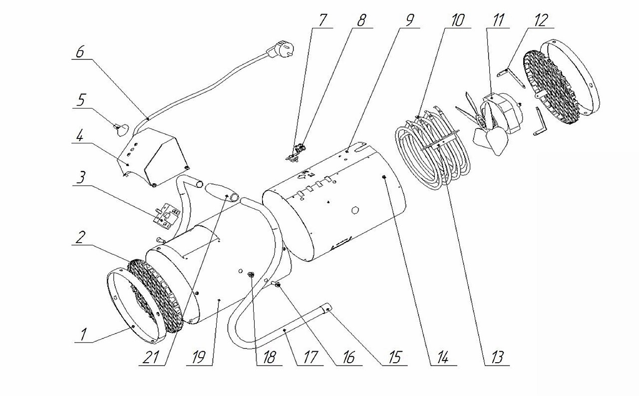 ЗАПЧАСТИ ДЛЯ НАГРЕВАТЕЛЯ ЭЛЕКТРИЧЕСКОГО (ТЕПЛОВЕНТИЛЯТОРА) ЗУБР ЗТП-М1-2000