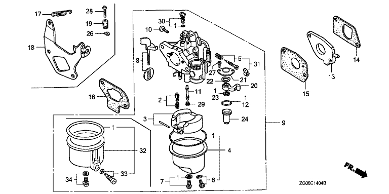 ЗАПЧАСТИ ДЛЯ ДВИГАТЕЛЯ БЕНЗИНОВОГО HONDA G100K1 (ТИП QEB) (КАРБЮРАТОР)