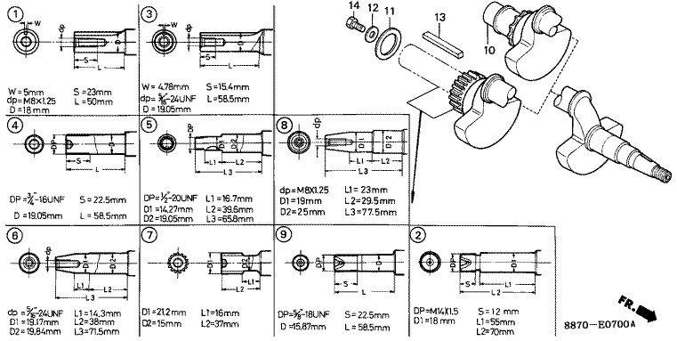 ЗАПЧАСТИ ДЛЯ ДВИГАТЕЛЯ БЕНЗИНОВОГО HONDA G150 (ТИП FP1T) (ВАЛ КОЛЕНЧАТЫЙ)