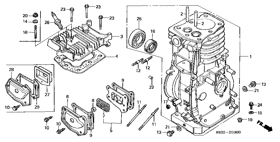 ЗАПЧАСТИ ДЛЯ ДВИГАТЕЛЯ БЕНЗИНОВОГО HONDA G150K1 (ТИП FP2M) (ЦИЛИНДР, ГОЛОВКА ЦИЛИНДРА)