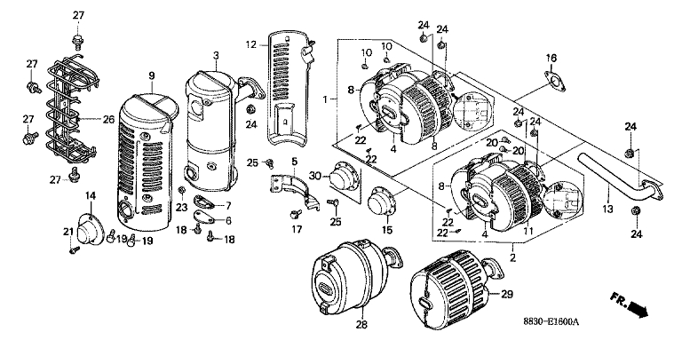 ЗАПЧАСТИ ДЛЯ ДВИГАТЕЛЯ БЕНЗИНОВОГО HONDA G200 (ТИП LY) (ГЛУШИТЕЛЬ) (ВАРИАНТ 1)