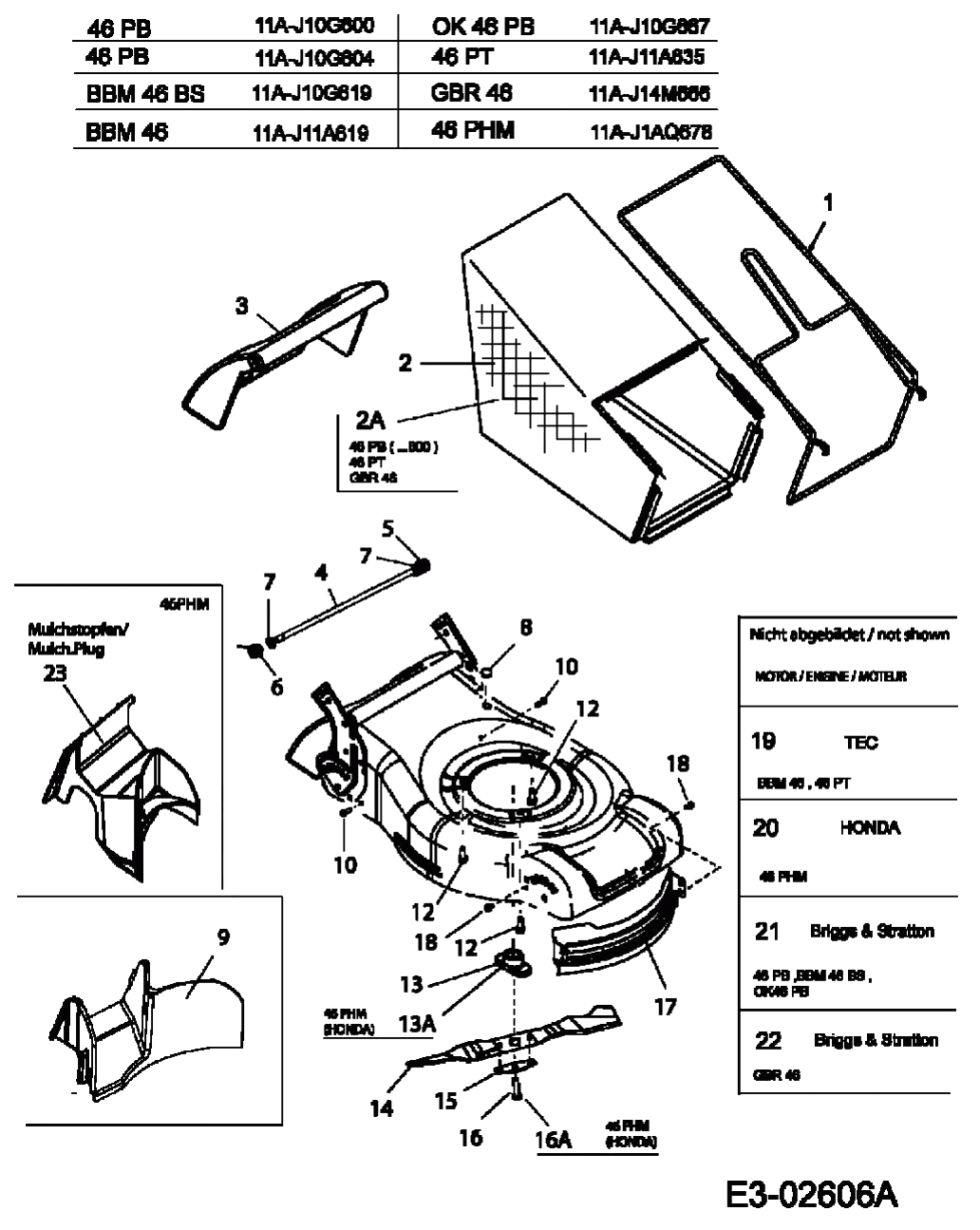 MTD Артикул 11A-J1AQ678 (год выпуска 2006). Травосборник, нож, двигатель, мульчирование