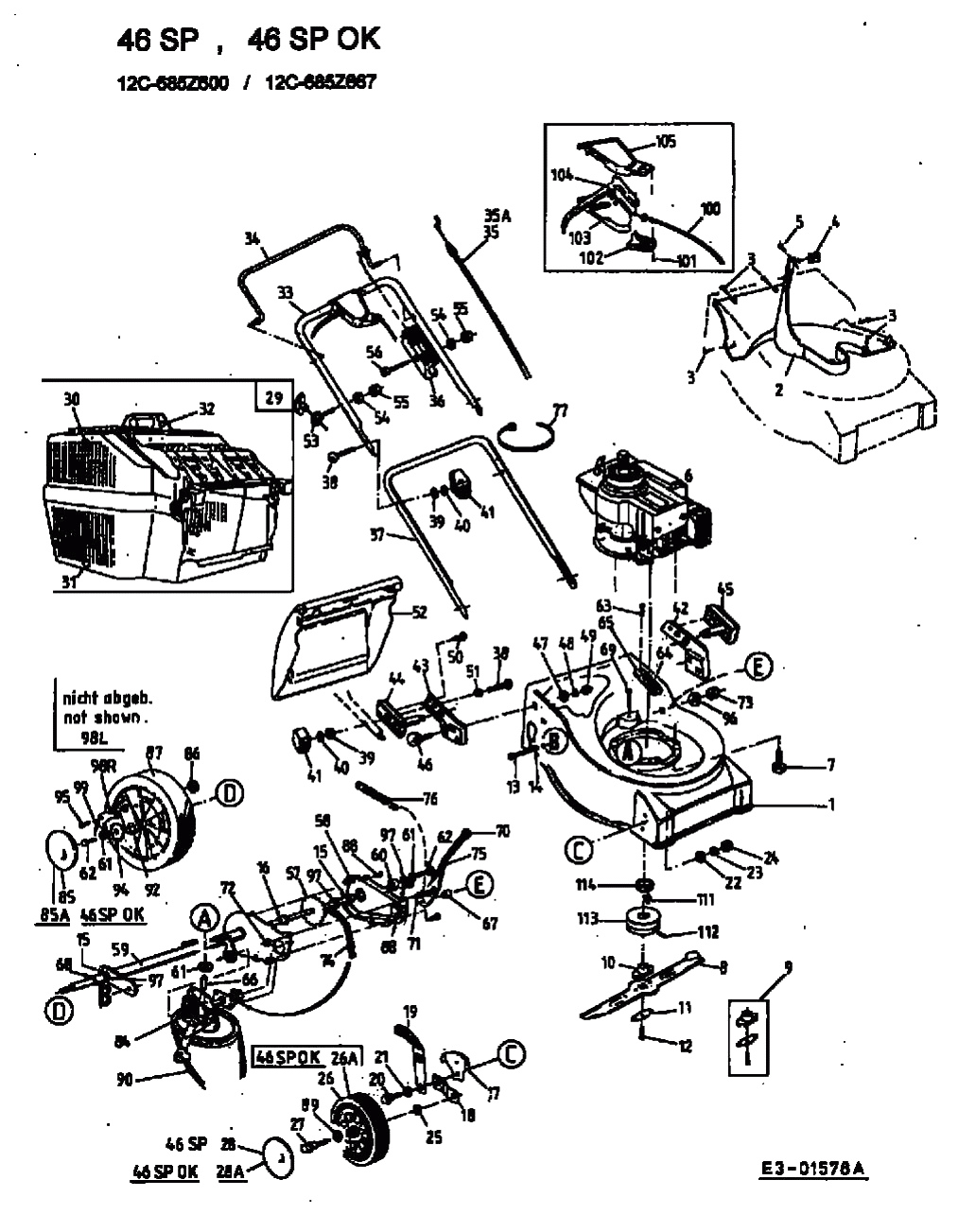 MTD Артикул 12C-685Z600 (год выпуска 2001). Основная деталировка