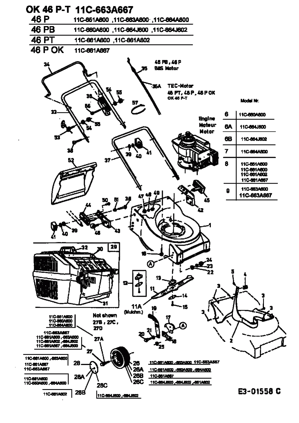MTD Артикул 11C-661A602 (год выпуска 2003). Основная деталировка