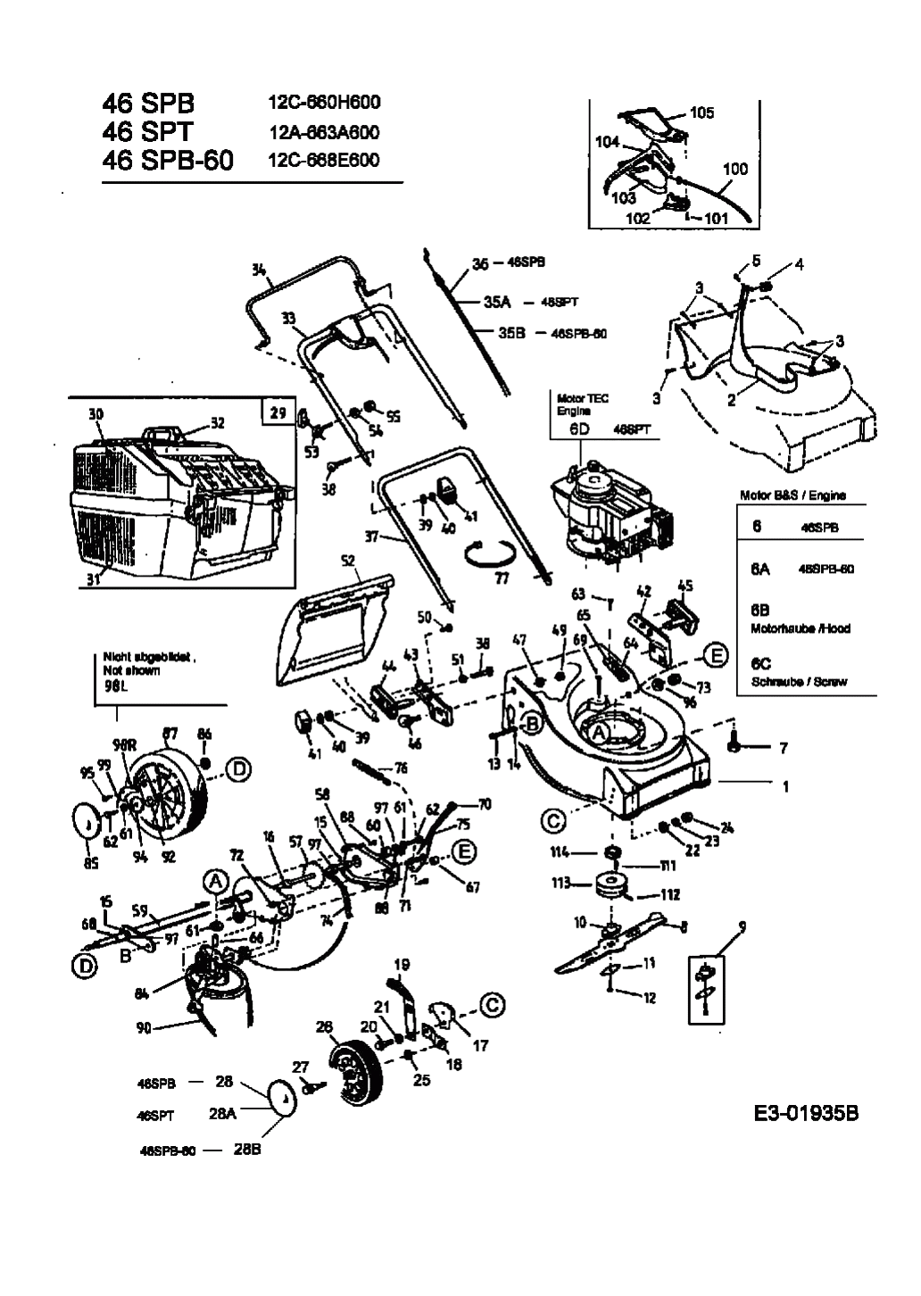 MTD Артикул 12C-660H600 (год выпуска 2005). Основная деталировка
