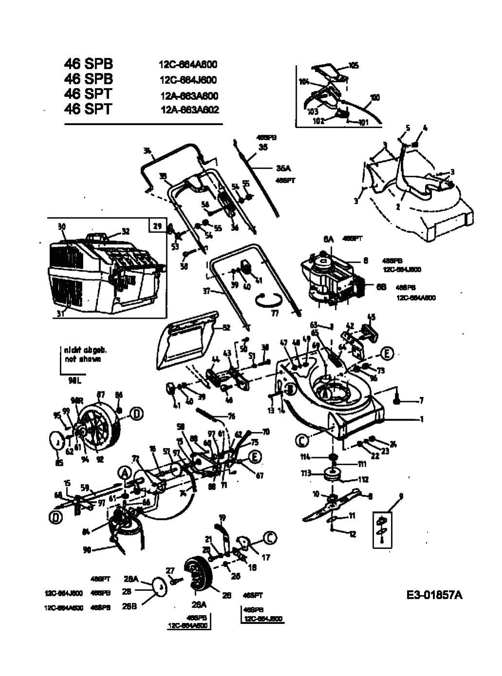 MTD Артикул 12C-664A600 (год выпуска 2003). Основная деталировка