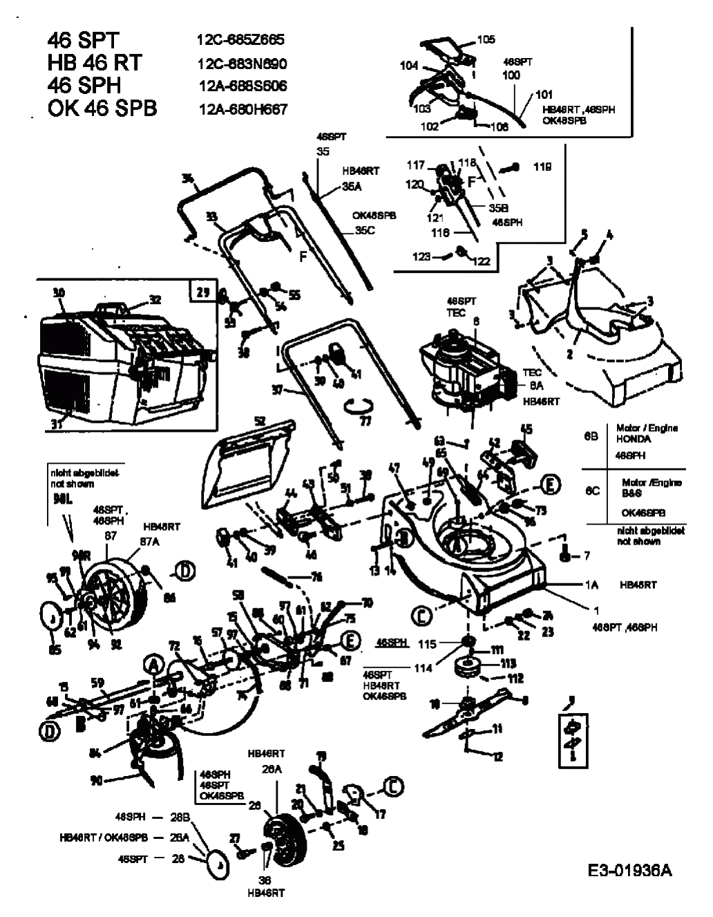 MTD Артикул 12C-685Z665 (год выпуска 2004). Основная деталировка