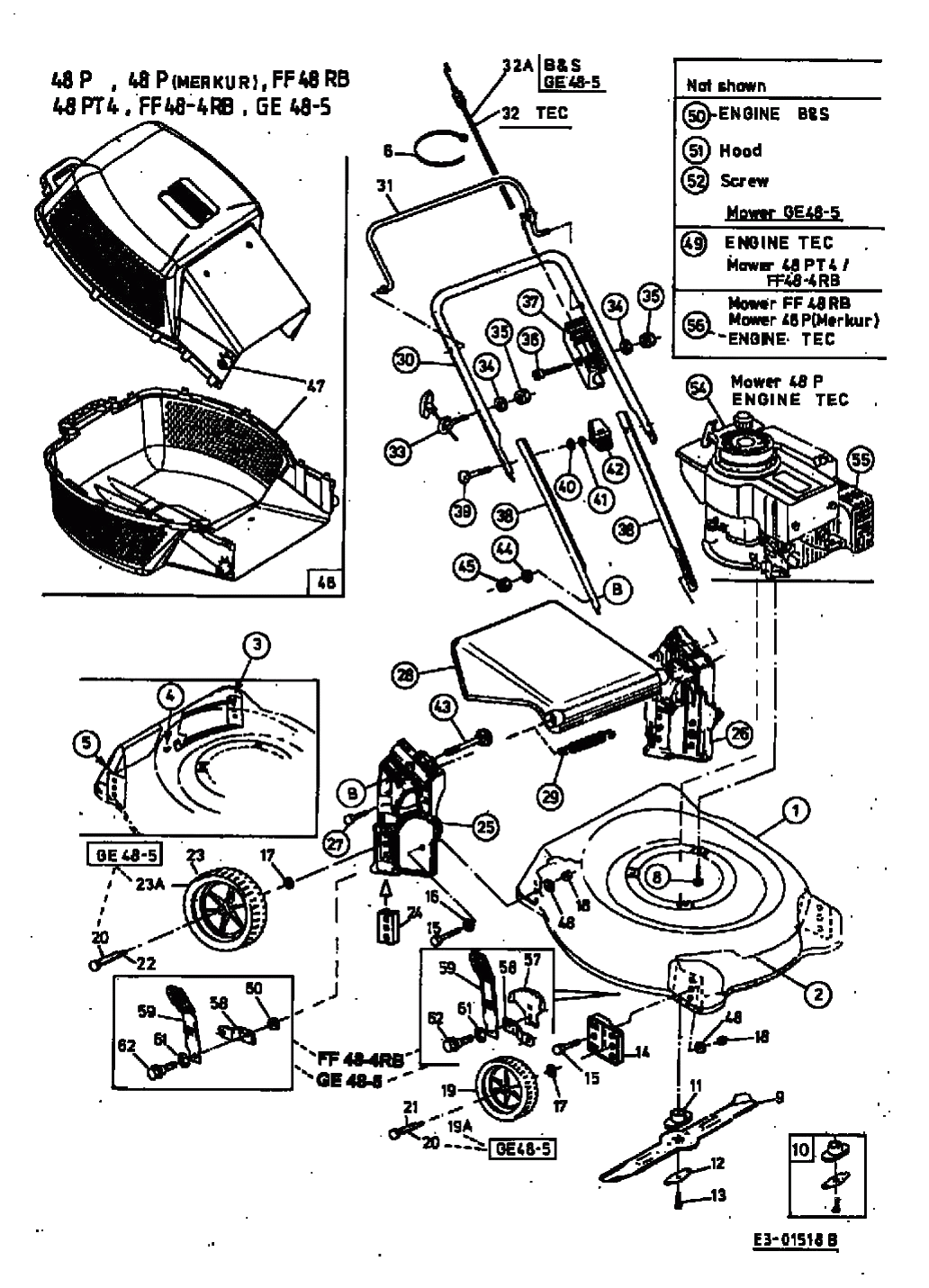 MTD Артикул 11A-V01A600 (год выпуска 2002). Основная деталировка