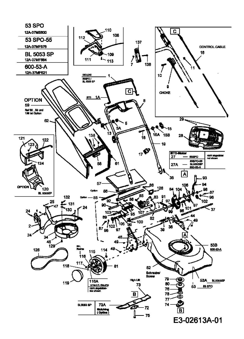 MTD Артикул 12A-37MF676 (год выпуска 2006). Основная деталировка