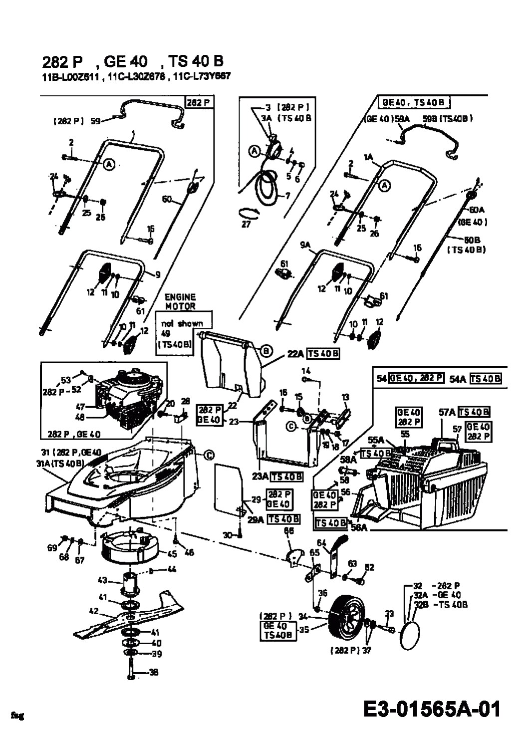 MTD Артикул 11C-L30Z678 (год выпуска 2001). Основная деталировка