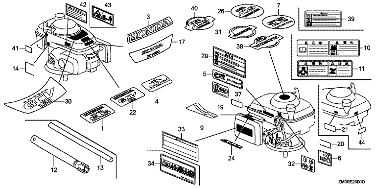 ЗАПЧАСТИ ДЛЯ ДВИГАТЕЛЯ БЕНЗИНОВОГО HONDA GCV160 (ТИП A2E8) (ТАБЛИЧКИ МАРКИРОВОЧНЫЕ)
