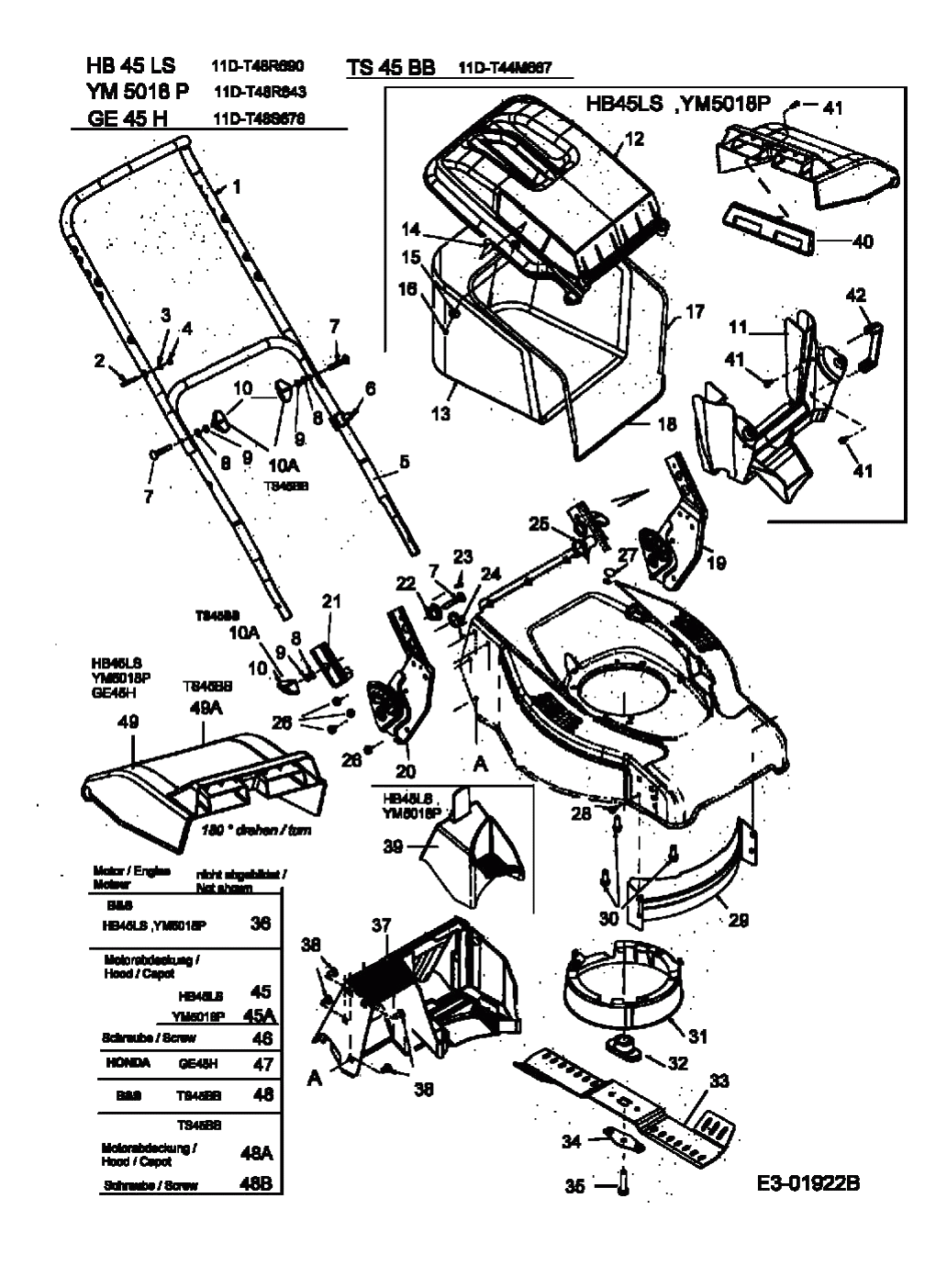 MTD Артикул 11D-T48S678 (год выпуска 2005). Травосборник, ручка, нож, двигатель