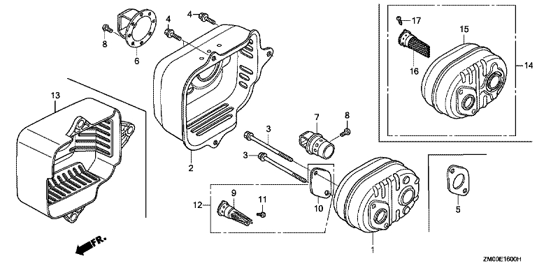 ЗАПЧАСТИ ДЛЯ ДВИГАТЕЛЯ БЕНЗИНОВОГО HONDA GCV160A (ТИП C1E1) (ГЛУШИТЕЛЬ)