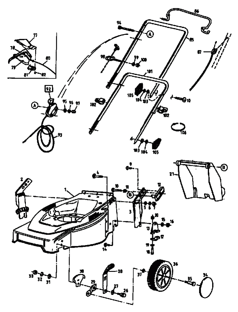 MTD Артикул 12B-T02Z678 (год выпуска 2000). Ручка, колеса, регулятор высоты реза