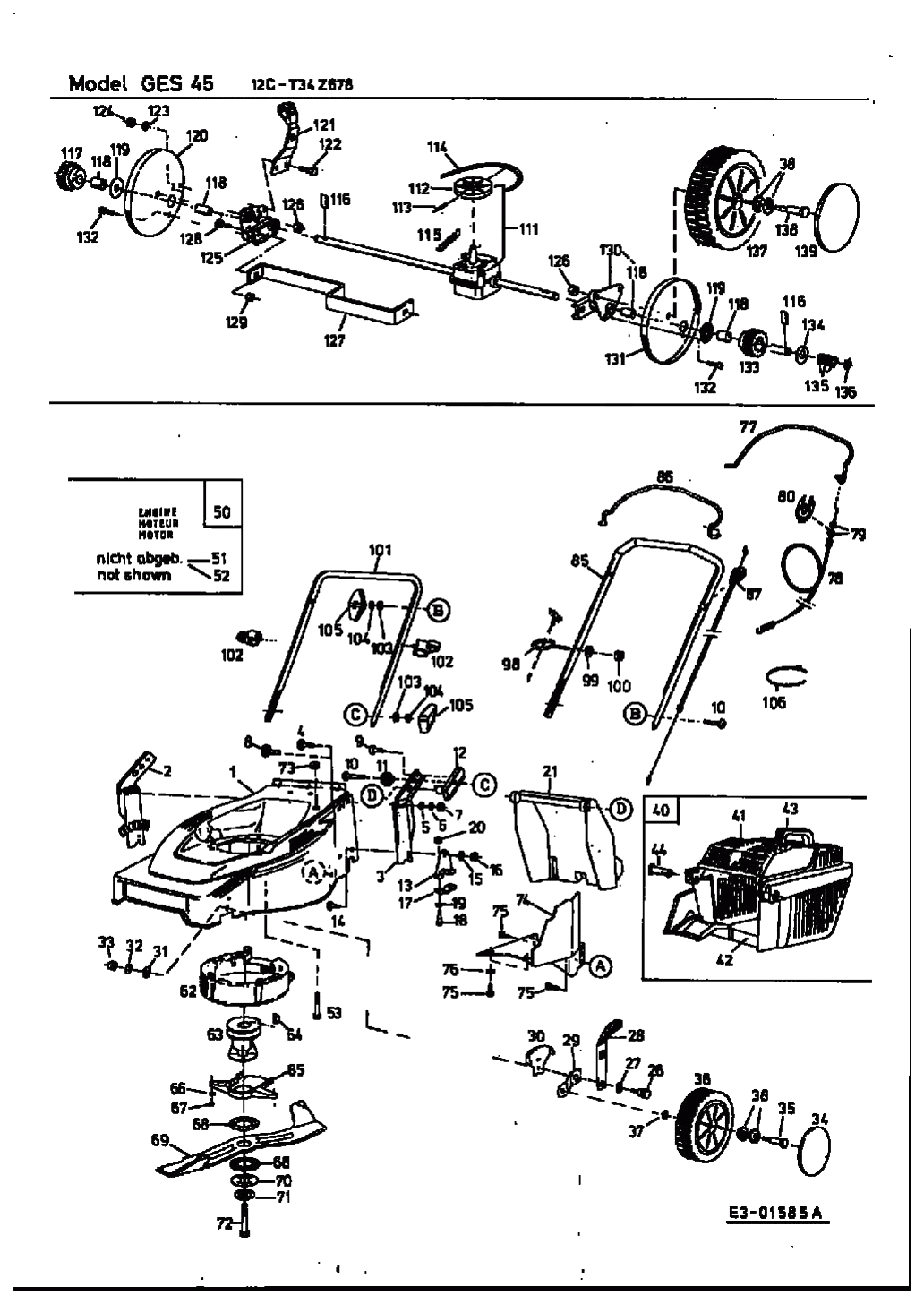 MTD Артикул 12C-T34Z678 (год выпуска 2001). Основная деталировка