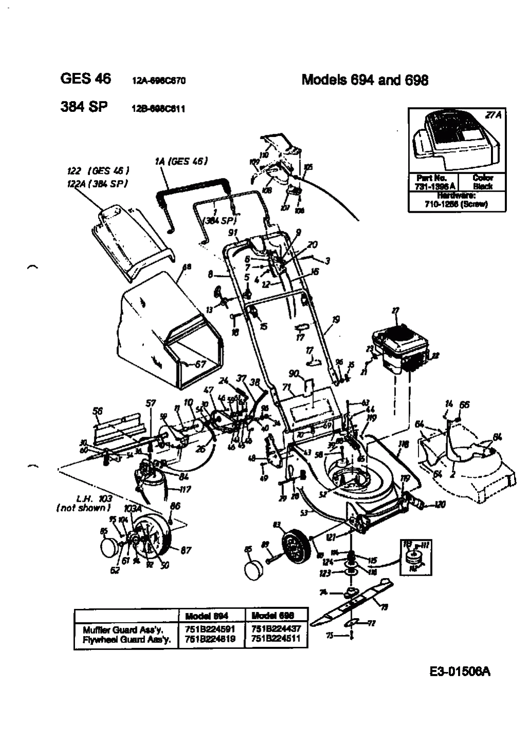MTD Артикул 12A-698C670 (год выпуска 2000). Основная деталировка