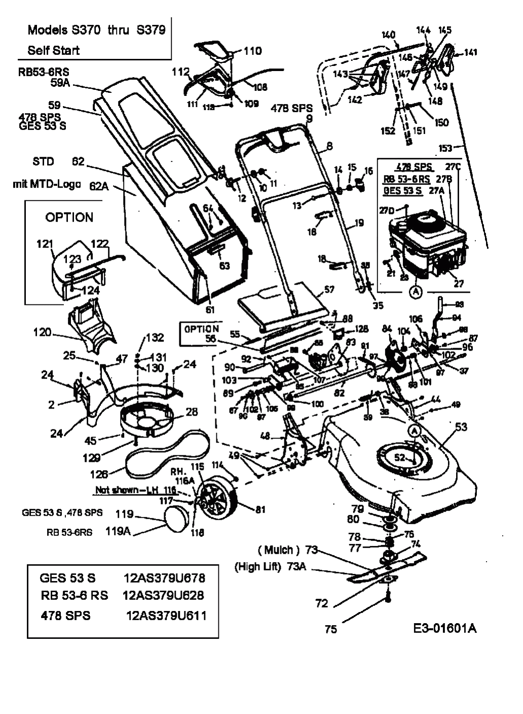 MTD Артикул 12AS379U678 (год выпуска 2002). Основная деталировка