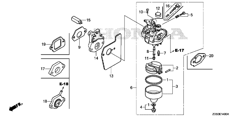 ЗАПЧАСТИ ДЛЯ ДВИГАТЕЛЯ БЕНЗИНОВОГО HONDA GCV160H (ТИП A2UA) (КАРБЮРАТОР)