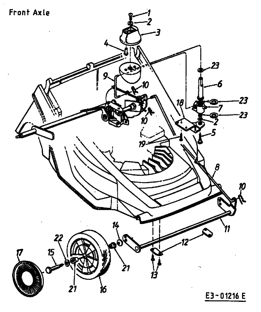 MTD Артикул 12B-658C678 (год выпуска 2001). Передние колеса, регулятор высоты реза