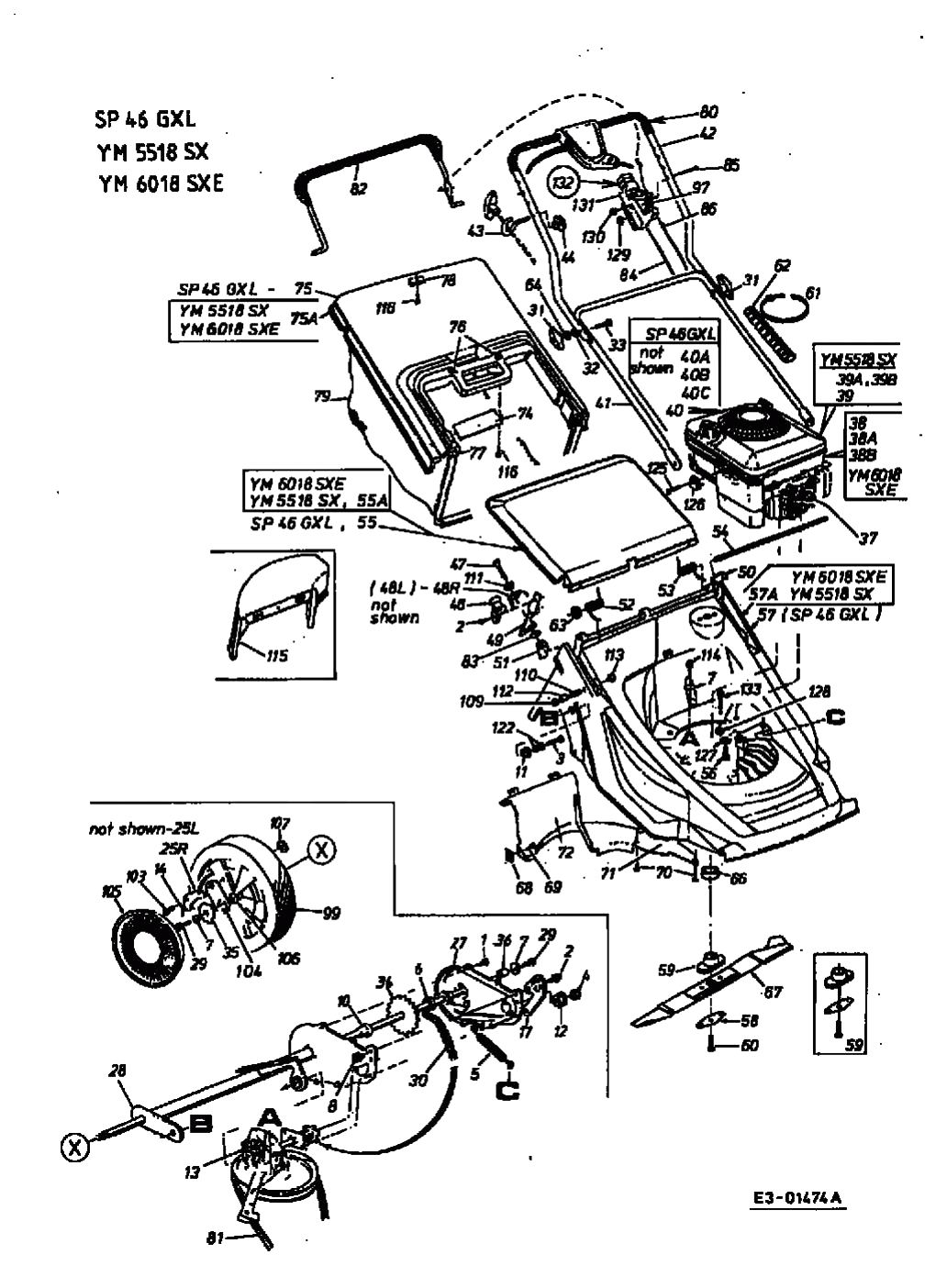 MTD Артикул 12A-X78C678 (год выпуска 2001). Основная деталировка