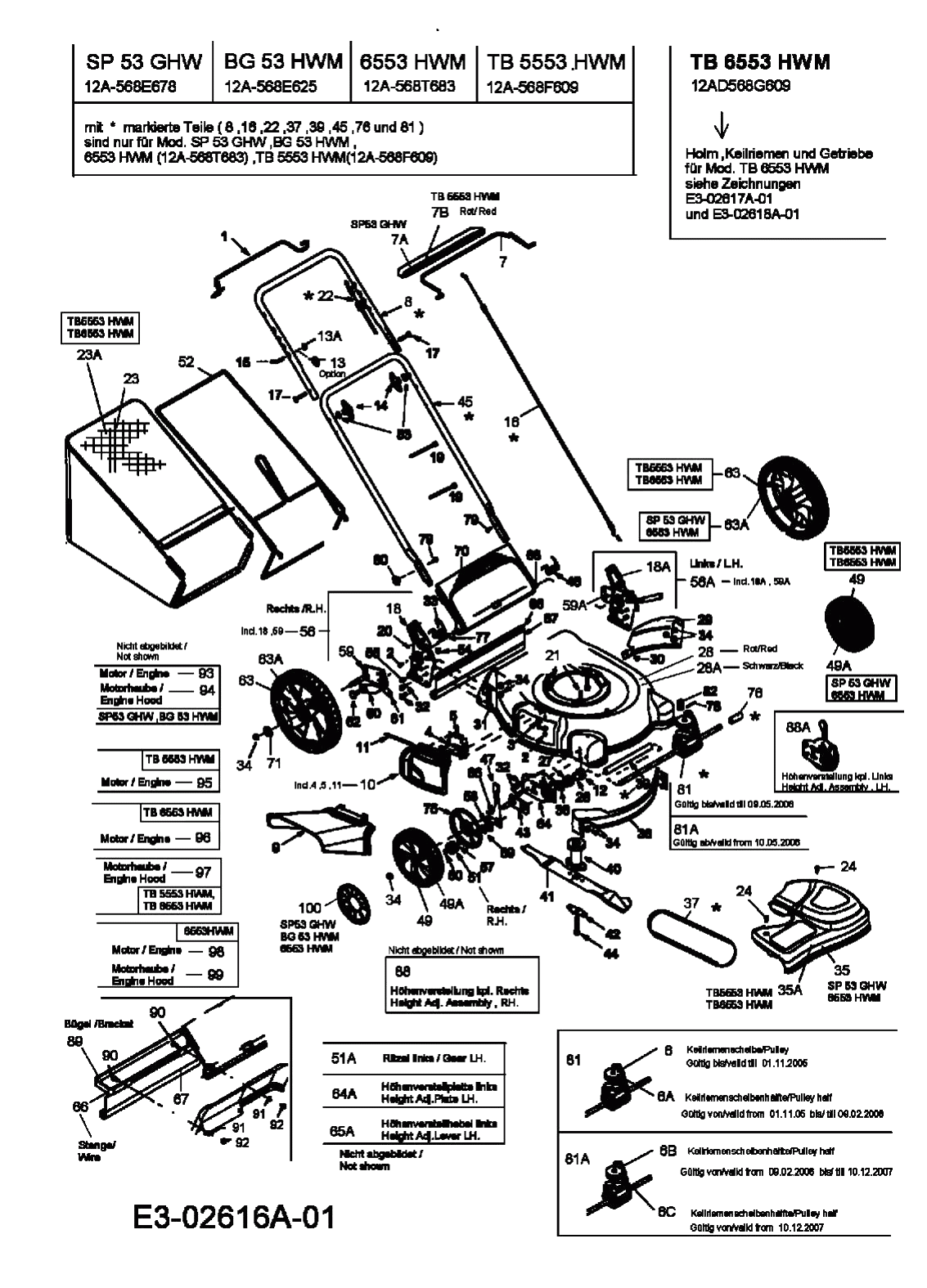 MTD Артикул 12A-568E678 (год выпуска 2006). Основная деталировка