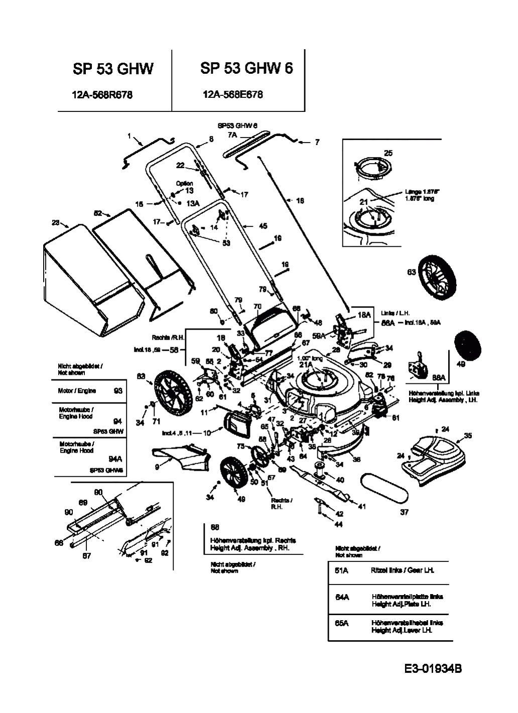 MTD Артикул 12A-568E678 (год выпуска 2005). Основная деталировка