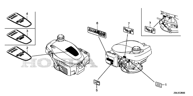 ЗАПЧАСТИ ДЛЯ ДВИГАТЕЛЯ БЕНЗИНОВОГО HONDA GCV200 (ТИП S3LE) (ТАБЛИЧКИ МАРКИРОВОЧНЫЕ)