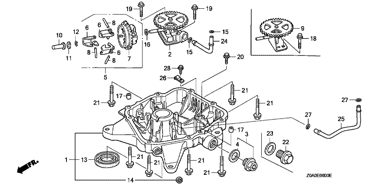 ЗАПЧАСТИ ДЛЯ ДВИГАТЕЛЯ БЕНЗИНОВОГО HONDA GCV520 (ТИП CEE9/A) (КРЫШКА КАРТЕРА)