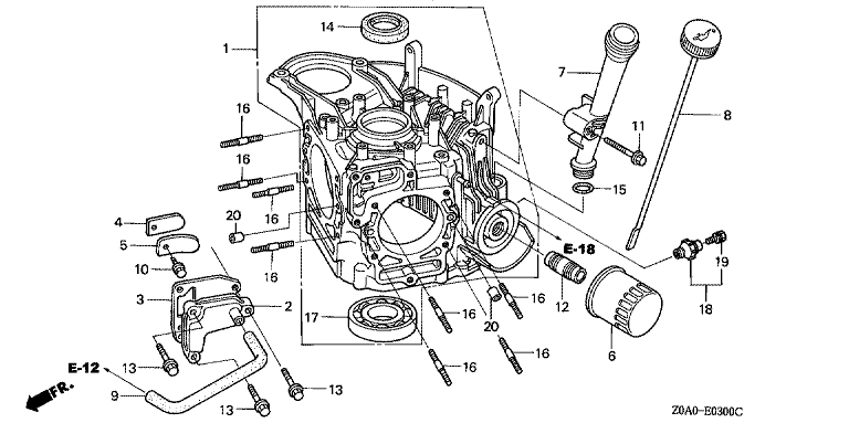 ЗАПЧАСТИ ДЛЯ ДВИГАТЕЛЯ БЕНЗИНОВОГО HONDA GCV520 (ТИП QEA) (КАРТЕР)